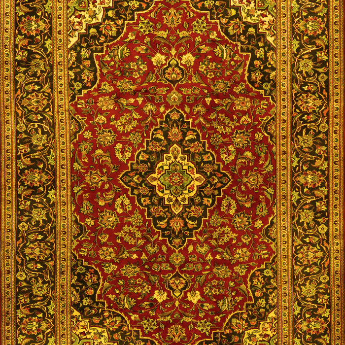 Machine Washable Medallion Yellow Traditional Rug, wshtr2122yw