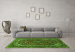 Machine Washable Medallion Green Traditional Area Rugs in a Living Room,, wshtr2122grn