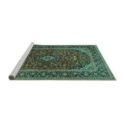 Sideview of Machine Washable Medallion Turquoise Traditional Area Rugs, wshtr2122turq