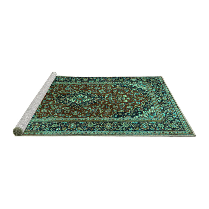 Sideview of Machine Washable Medallion Turquoise Traditional Area Rugs, wshtr2122turq