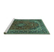 Sideview of Machine Washable Medallion Turquoise Traditional Area Rugs, wshtr2122turq