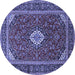 Round Machine Washable Medallion Blue Traditional Rug, wshtr2123blu