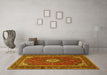 Machine Washable Medallion Yellow Traditional Rug in a Living Room, wshtr2123yw