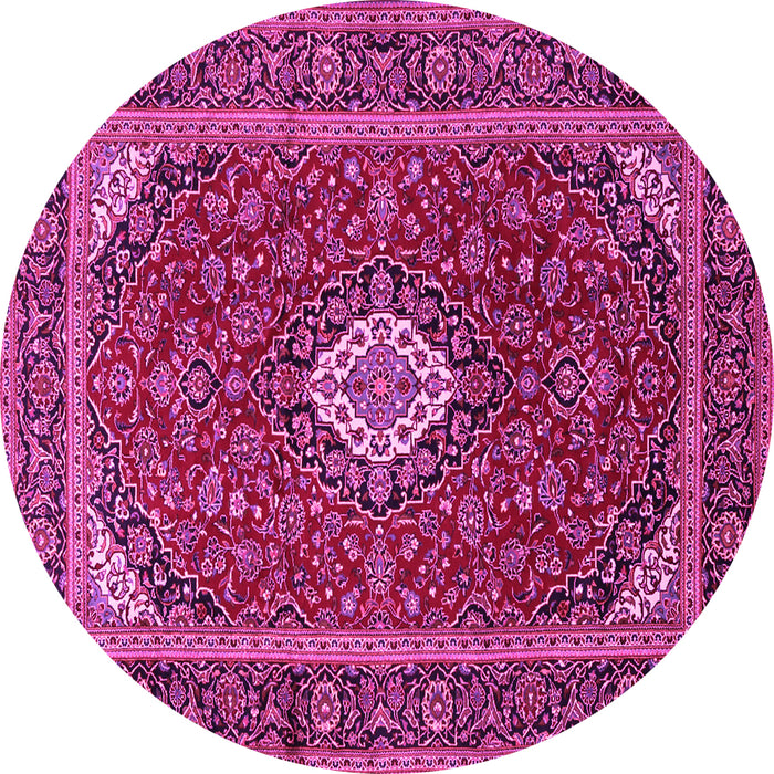 Round Machine Washable Medallion Pink Traditional Rug, wshtr2123pnk