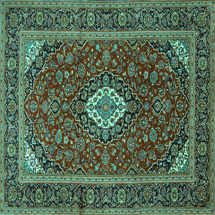 Square Machine Washable Medallion Turquoise Traditional Area Rugs, wshtr2123turq
