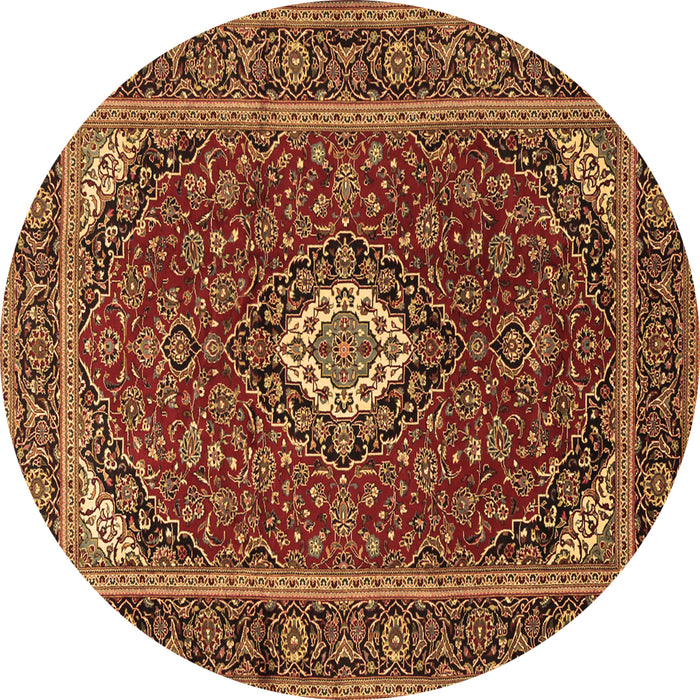 Round Machine Washable Medallion Brown Traditional Rug, wshtr2123brn