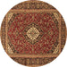 Round Machine Washable Medallion Brown Traditional Rug, wshtr2123brn