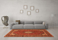 Machine Washable Medallion Orange Traditional Rug, wshtr2123org