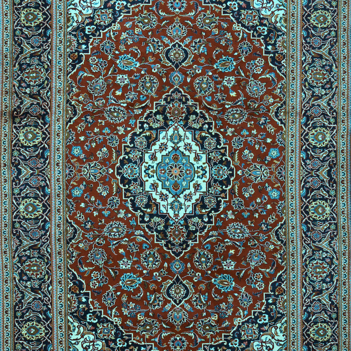 Machine Washable Medallion Light Blue Traditional Rug, wshtr2123lblu