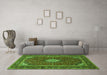 Machine Washable Medallion Green Traditional Area Rugs in a Living Room,, wshtr2123grn