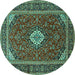 Round Machine Washable Medallion Turquoise Traditional Area Rugs, wshtr2123turq