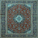 Square Machine Washable Medallion Light Blue Traditional Rug, wshtr2123lblu