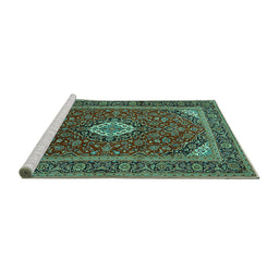 Sideview of Machine Washable Medallion Turquoise Traditional Area Rugs, wshtr2123turq