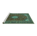 Sideview of Machine Washable Medallion Turquoise Traditional Area Rugs, wshtr2123turq