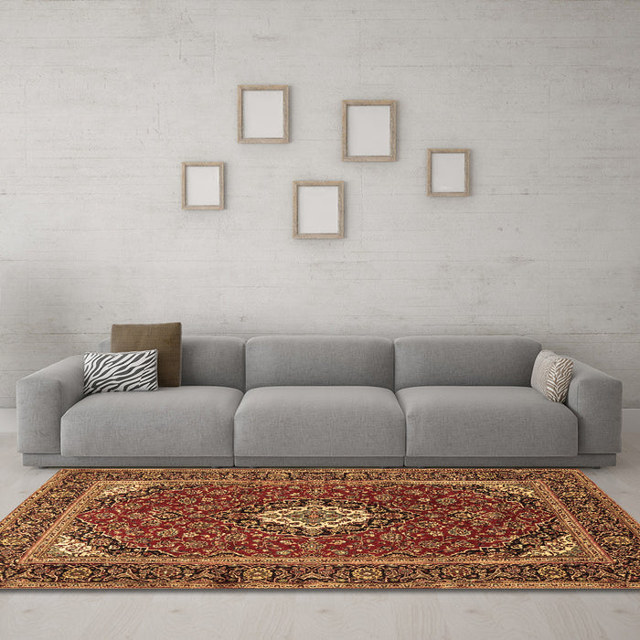 Machine Washable Medallion Brown Traditional Rug in a Living Room,, wshtr2123brn