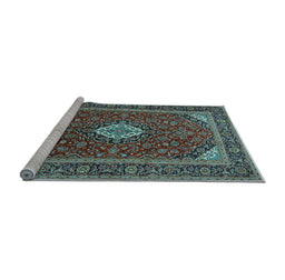 Sideview of Machine Washable Medallion Light Blue Traditional Rug, wshtr2123lblu