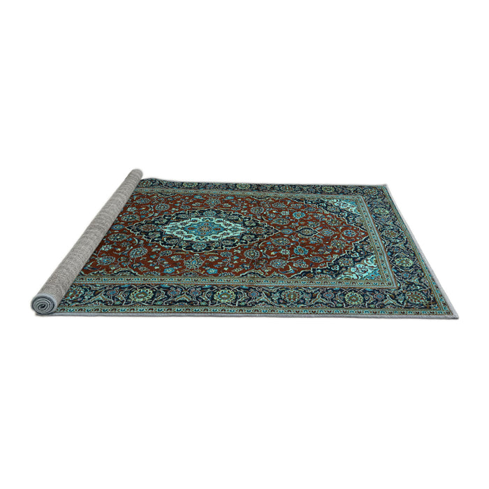 Sideview of Machine Washable Medallion Light Blue Traditional Rug, wshtr2123lblu