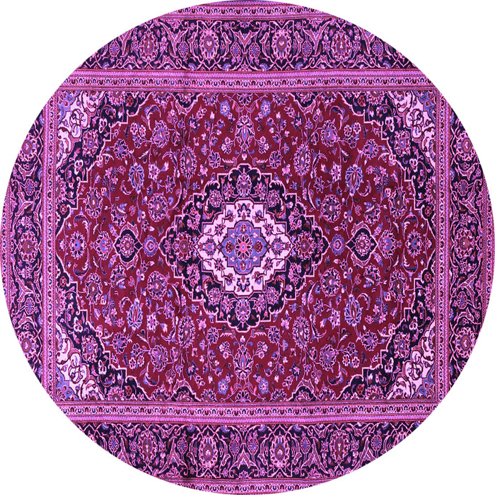 Round Machine Washable Medallion Purple Traditional Area Rugs, wshtr2123pur