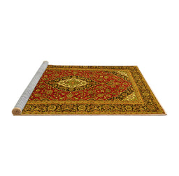 Sideview of Machine Washable Medallion Yellow Traditional Rug, wshtr2123yw