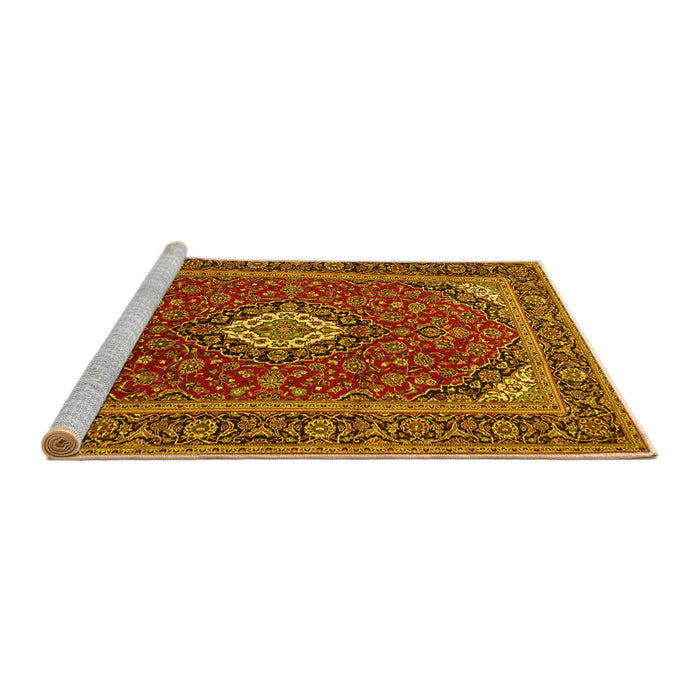 Sideview of Machine Washable Medallion Yellow Traditional Rug, wshtr2123yw