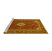 Sideview of Machine Washable Medallion Yellow Traditional Rug, wshtr2123yw