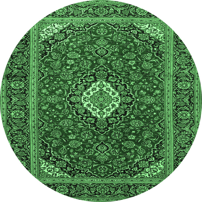 Round Medallion Emerald Green Traditional Rug, tr2123emgrn