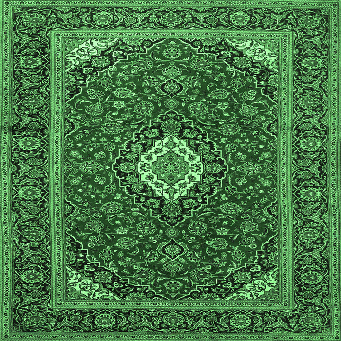 Square Medallion Emerald Green Traditional Rug, tr2123emgrn