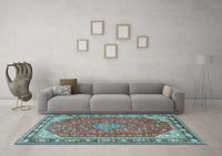 Machine Washable Persian Light Blue Traditional Rug, wshtr2124lblu