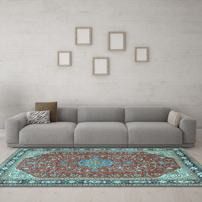 Machine Washable Persian Light Blue Traditional Rug in a Living Room, wshtr2124lblu