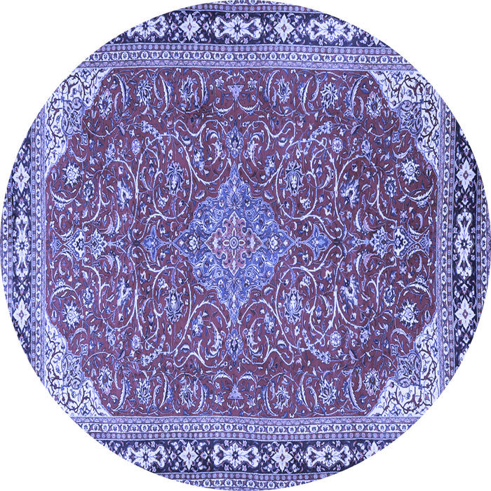 Round Machine Washable Persian Blue Traditional Rug, wshtr2124blu