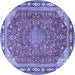 Round Machine Washable Persian Blue Traditional Rug, wshtr2124blu