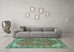 Machine Washable Persian Turquoise Traditional Area Rugs in a Living Room,, wshtr2124turq