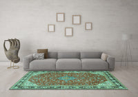 Machine Washable Persian Turquoise Traditional Rug, wshtr2124turq