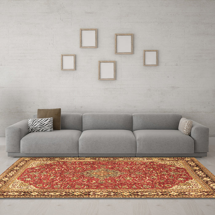 Machine Washable Persian Brown Traditional Rug in a Living Room,, wshtr2124brn