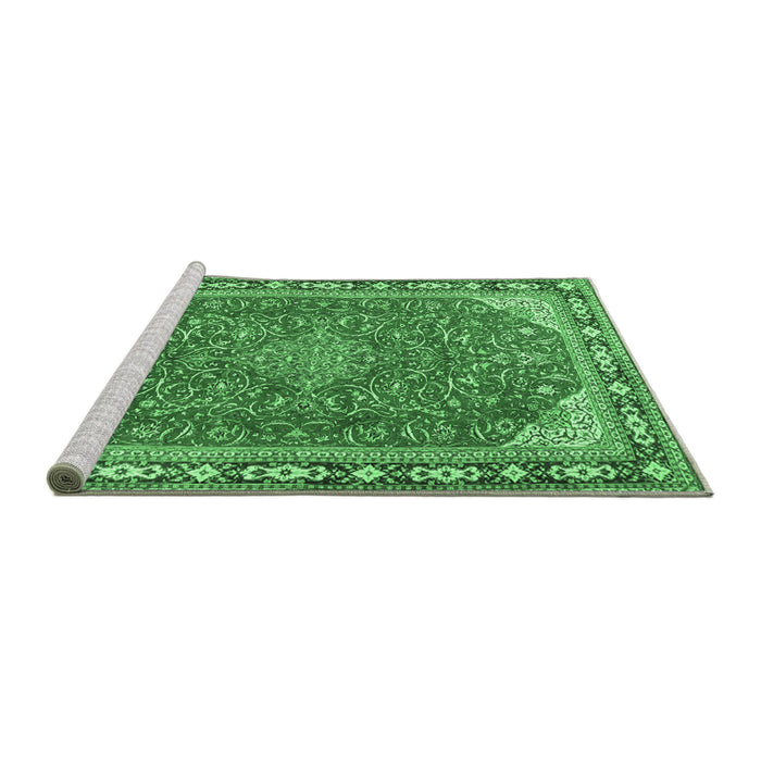 Sideview of Machine Washable Persian Emerald Green Traditional Area Rugs, wshtr2124emgrn