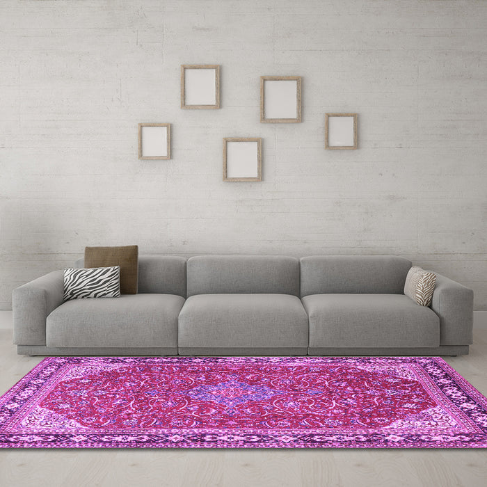 Machine Washable Persian Purple Traditional Area Rugs in a Living Room, wshtr2124pur
