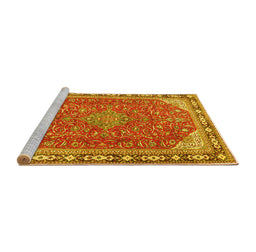 Sideview of Machine Washable Persian Yellow Traditional Rug, wshtr2124yw
