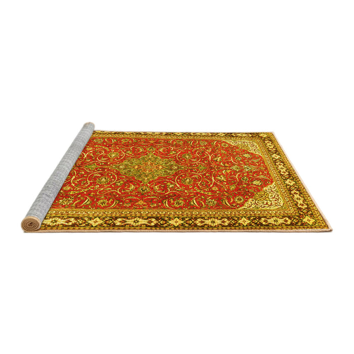 Sideview of Machine Washable Persian Yellow Traditional Rug, wshtr2124yw
