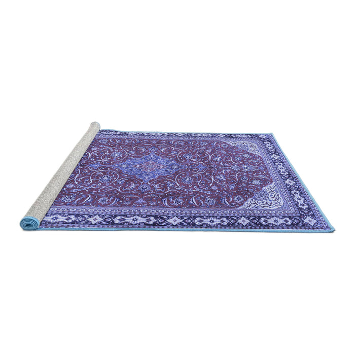 Sideview of Machine Washable Persian Blue Traditional Rug, wshtr2124blu
