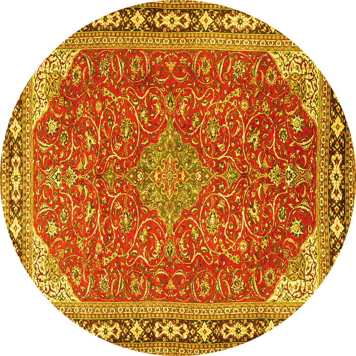Round Persian Yellow Traditional Rug, tr2124yw