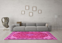 Machine Washable Persian Pink Traditional Rug, wshtr2124pnk