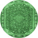 Round Persian Emerald Green Traditional Rug, tr2124emgrn