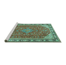 Sideview of Machine Washable Persian Turquoise Traditional Area Rugs, wshtr2124turq