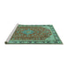 Sideview of Machine Washable Persian Turquoise Traditional Area Rugs, wshtr2124turq