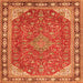 Round Machine Washable Persian Orange Traditional Area Rugs, wshtr2124org