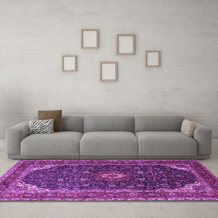 Machine Washable Persian Purple Traditional Area Rugs in a Living Room, wshtr2126pur