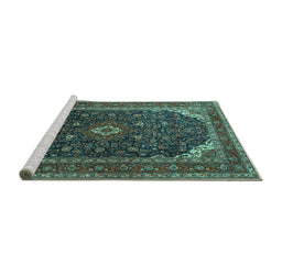 Sideview of Machine Washable Persian Turquoise Traditional Area Rugs, wshtr2126turq