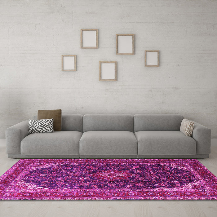 Machine Washable Persian Pink Traditional Rug in a Living Room, wshtr2126pnk