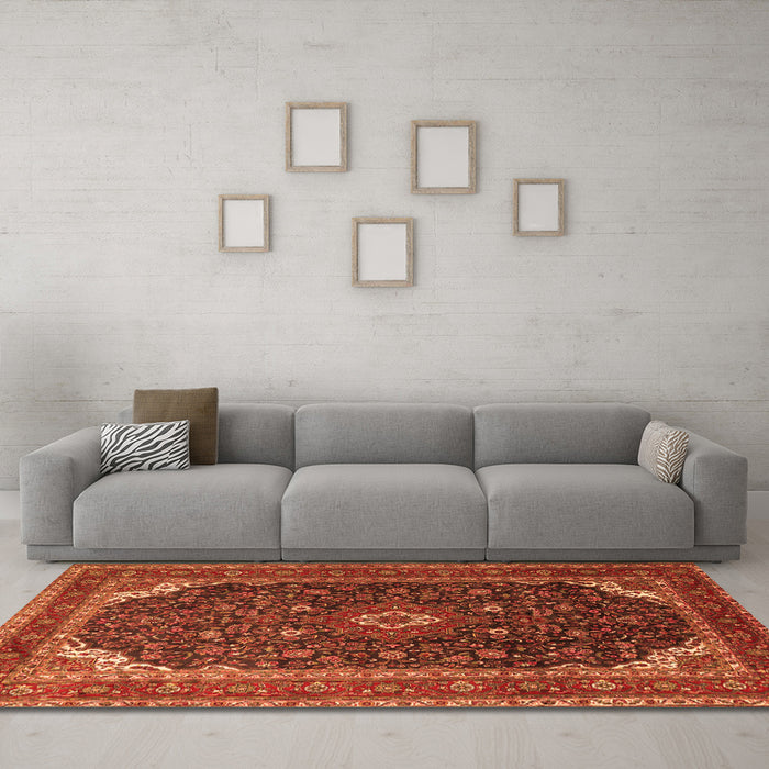 Machine Washable Persian Orange Traditional Area Rugs in a Living Room, wshtr2126org