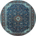 Round Machine Washable Persian Light Blue Traditional Rug, wshtr2126lblu